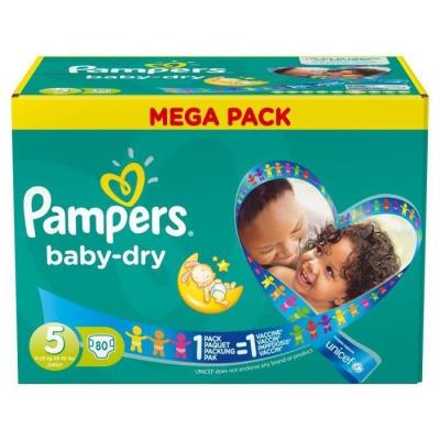 PAMPERS Baby Dry T5 Jr 11-25 kg Mega x80 couches pour 60