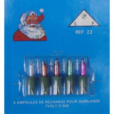 4 ampoules de rechange + 1 ampoule clignotante pour guirlande electrique - 7 volt/0.8w - sapin - noel pour 3