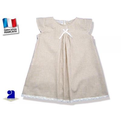 Robe de crmonie enfant, Vichy beige Taille - 60 cm 3 mois, Couleur - Beige pour 50