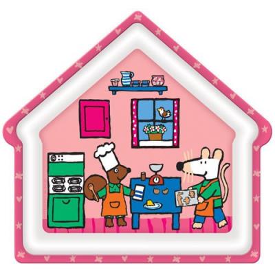 Petit Jour - Assiette en forme de maison rose Mimi la souris pour 12