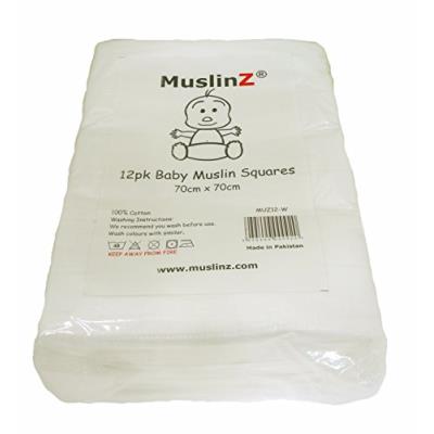 muslinz premium high quality baby muslin squares (white, pack of 12) pour 37
