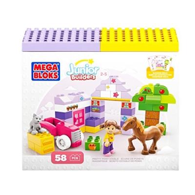 Mega bloks - 7156 - jeu de construction - junior builders - mini thme etable de poney - 58 pices pour 18