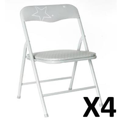 Lot de 4 Chaises pour enfants Pliantes Mtal Gris, L33 x P32 x H54 cm -PEGANE- pour 58