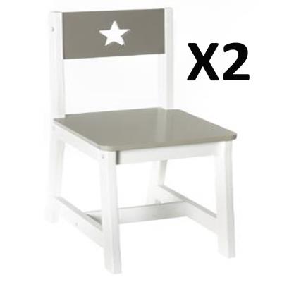 Lot de 2 Chaises pour enfants en bois taupe et blanche, L 28 x P 37 x H 56 cm -PEGANE- pour 47
