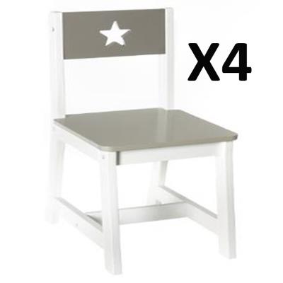 Lot de 4 Chaises pour enfants en bois taupe et blanche, L 28 x P 37 x H 56 cm -PEGANE- pour 90