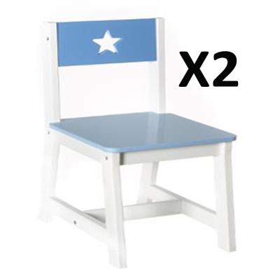 Lot de 2 Chaises pour enfant en bois bleu et blanche, L 28 x P 37 x H 56 cm -PEGANE- pour 47