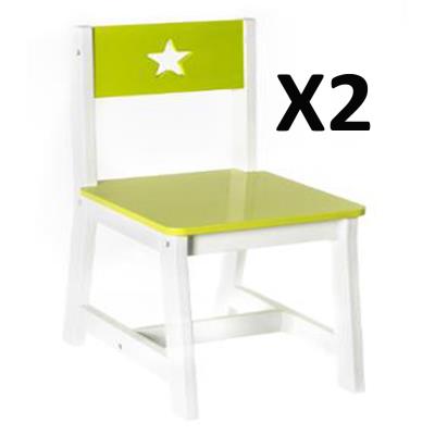 Lot de 2 Chaises pour enfant en bois vert et blanche, L 28 x P 37 x H 56 cm -PEGANE- pour 47