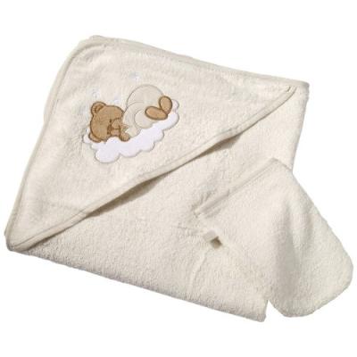 easy baby - 360-83 - sleeping bear - serviette de bain avec capuche - nature pour 24