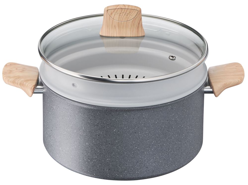 Faitout Tefal Natural Force 24 Cm Gris Avec Panier Vapeur Et Couvercle