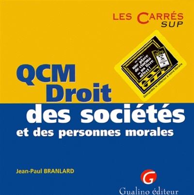 Qcm Droit Des Soci T S Et Des Personnes Morales Poche Branlard J