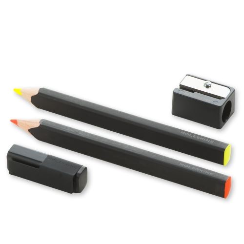 Surligneur Moleskine Lot de 2 crayons avec capuchon et taille-crayon pour 8