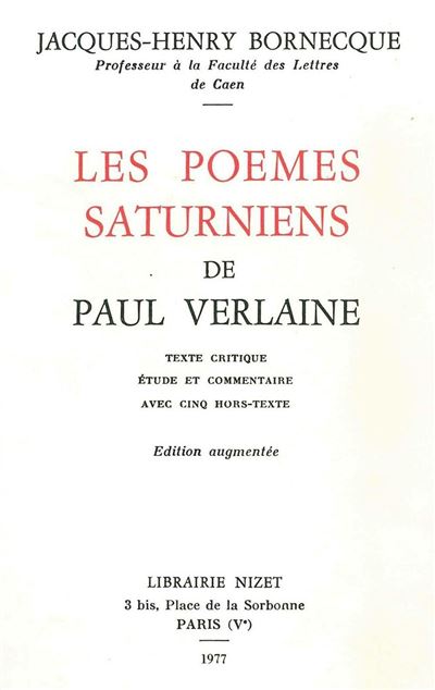 Les Po Mes Saturniens De Paul Verlaine Texte Critique Tude Et