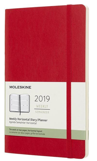 Agenda 2019 Semainier Horizontal Grand Format Rouge Souple Agenda