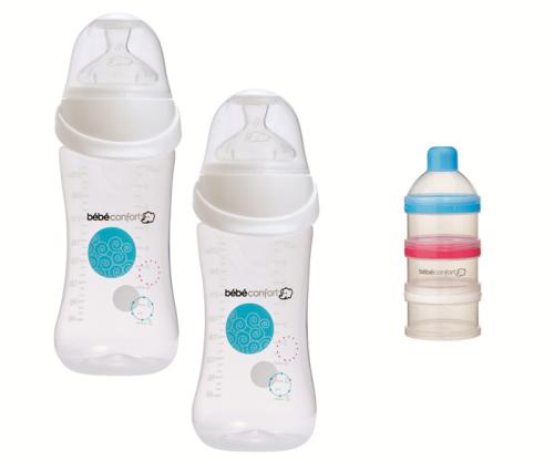 Biberon Bb Confort Col large Maternity Easy-Clip Lot de 2 biberons Blanc 270 ml + Doseur de lait pour 21