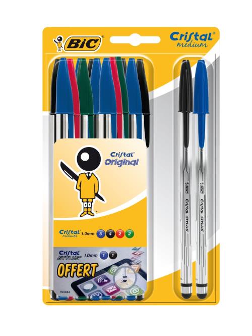 Pack de 13 stylos  bille Bic Cristal Original Mdium avec 2 stylus Bic pour 5