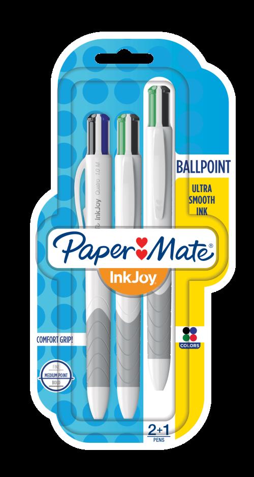 Pack de 2+1 stylos  bille Paper Mate InkJoy Quatro 4 couleurs pour 4