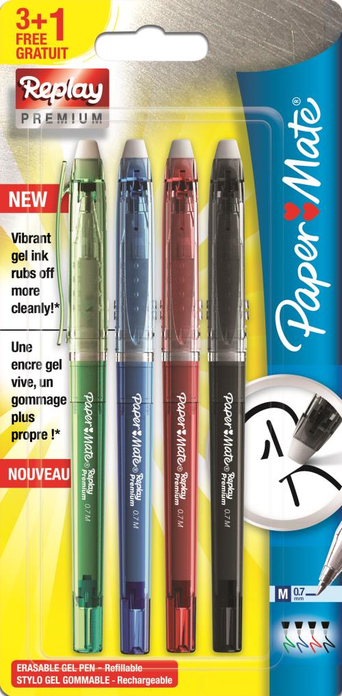 Pack de 3+1 rollers effaables Paper Mate Replay Premium pour 5