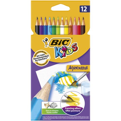 Pochette 12 crayons de couleur aquarellable Bic Aquacouleur pour 4