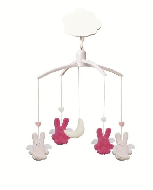 Mobile Musical Ange Lapin Trousselier Fuchsia & Rose pour 45