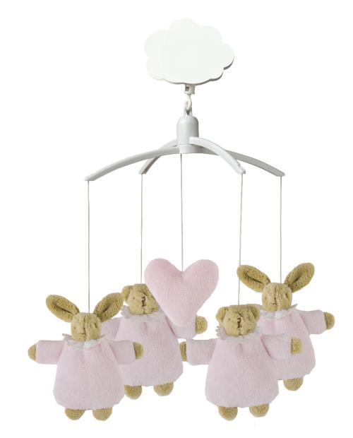 Mobile Musical Lapin Nid dAnge & Ours Trousselier Rose pour 53