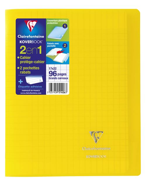 Cahier de 96 pages A5 Seyès Clairefontaine Koverbook 17 x 22 cm Jaune