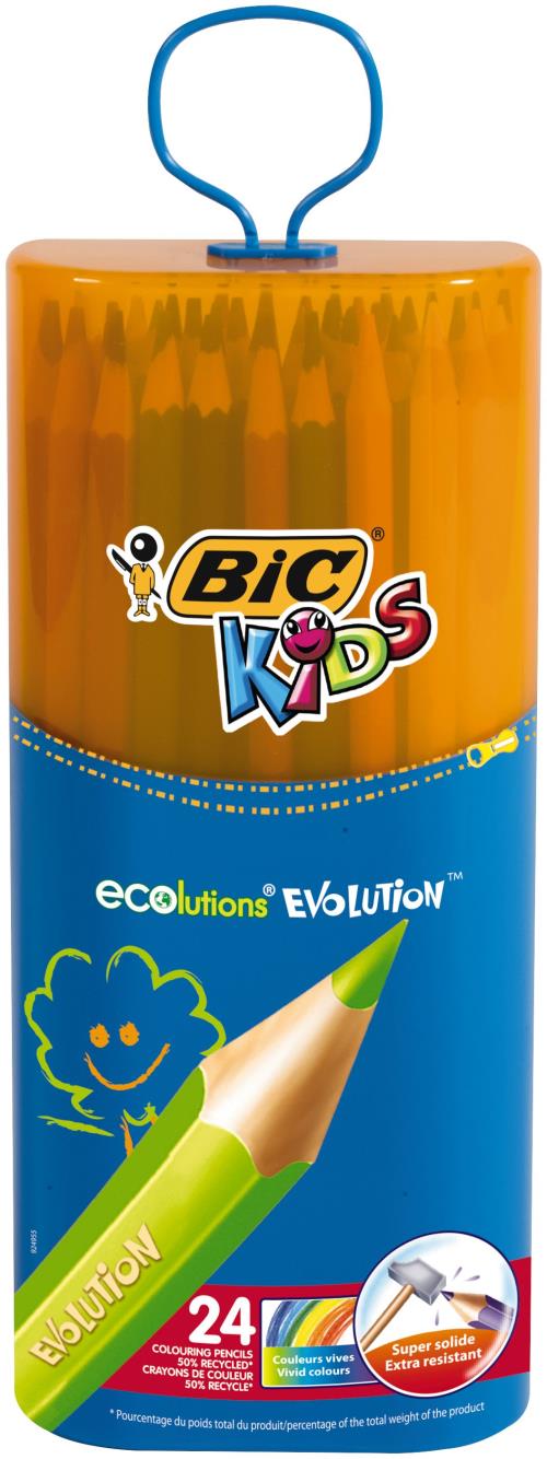 tui rutilisable rigide de 24 crayons de couleur Bic Kids Evolution pour 7