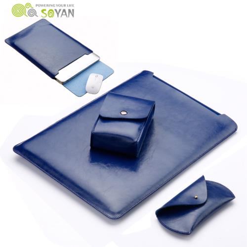Sacoche SOYAN Poche Bag avec Mouse Pad + Power Supply Bag + Mouse + Bobbin Winder pour Macbook Air 13.3 pouces / Pro 13.3 pouces - Bleu