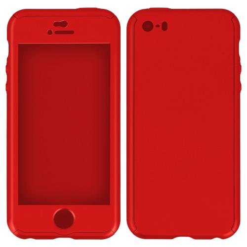 Coque Protection intégrale 360° + Film verre trempé Apple iPhone 5, 5S et SE - Wave Concept Rouge