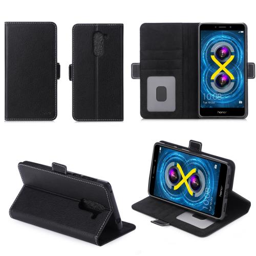 Huawei Honor 6X : Housse Portefeuille luxe noire Cuir Style avec stand - Etui coque de protection Honor 6X avec porte cartes - Accessoires pochette XEPTIO : Exceptional case !