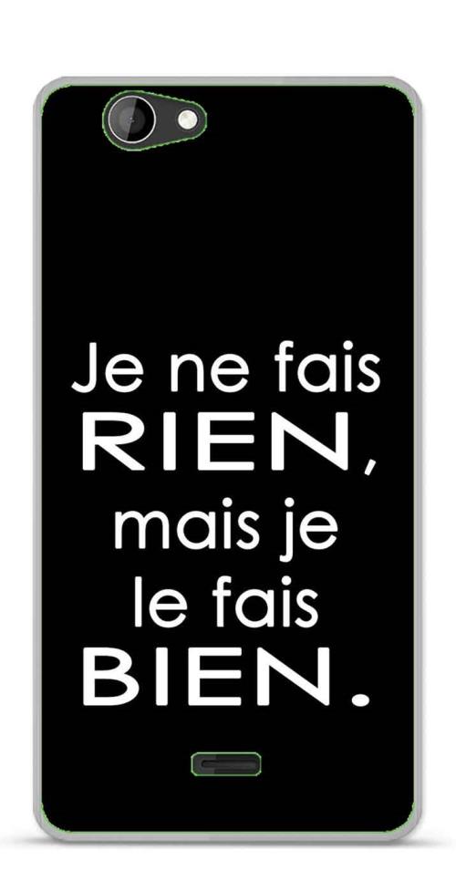 Coque TPU gel souple Wiko Highway Signs design Citation "Je ne fais rien" Texte blanc fond noir