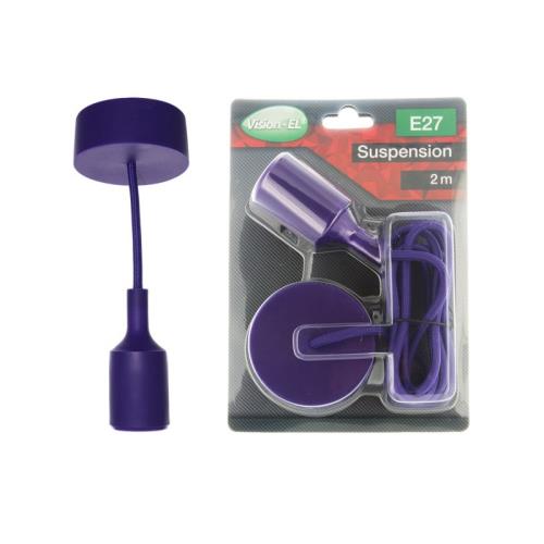 Suspension violet vif avec douille pour ampoules LED culot E27 longueur 2m