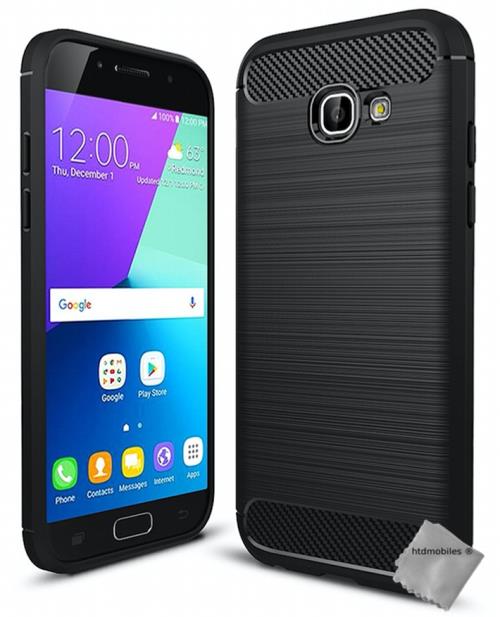 Housse etui coque silicone gel carbone pour Samsung Galaxy A3 (2017) avec film ecran - NOIR