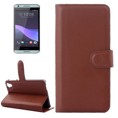 HTC Desire 650 Housse Etui Cuir PU Marron Texture Litchi ALS17719