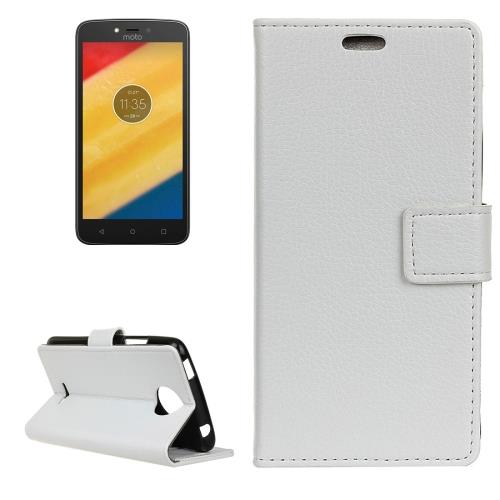 Motorola Moto C Plus Housse Etui Cuir PU Blanc Texture Litchi ALS18348