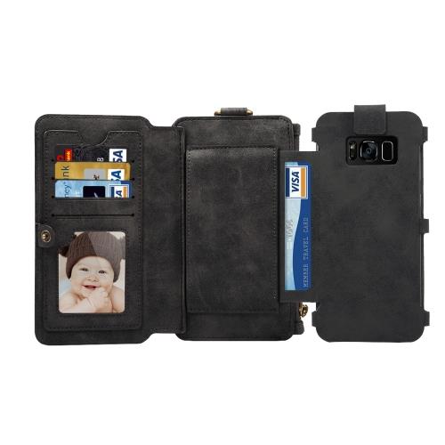 Galaxy S8 Housse Etui Cuir PU Noir multi fonction détachable Porte feuille