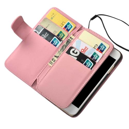 iPhone 7 Housse Etui Cuir PU Rose Texturé Cadre photo lanière Porte Carte