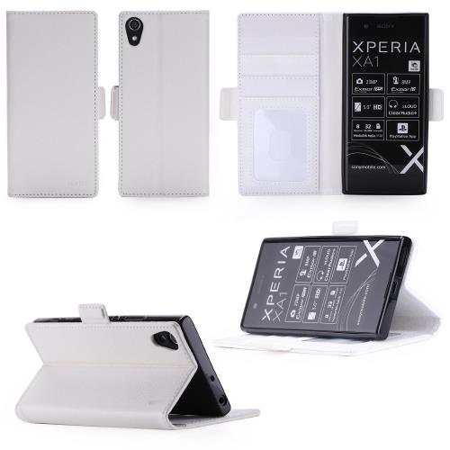 Sony Xperia XA1 : Housse Portefeuille luxe blanche Cuir Style avec stand - Etui blanc coque de protection Sony XA 1 2017 Dual SIM avec porte cartes - Accessoires pochette XEPTIO : Exceptional case