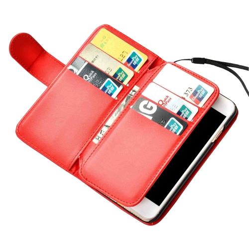 iPhone 7 Housse Etui Cuir PU Rouge Texturé Cadre photo lanière Porte Carte
