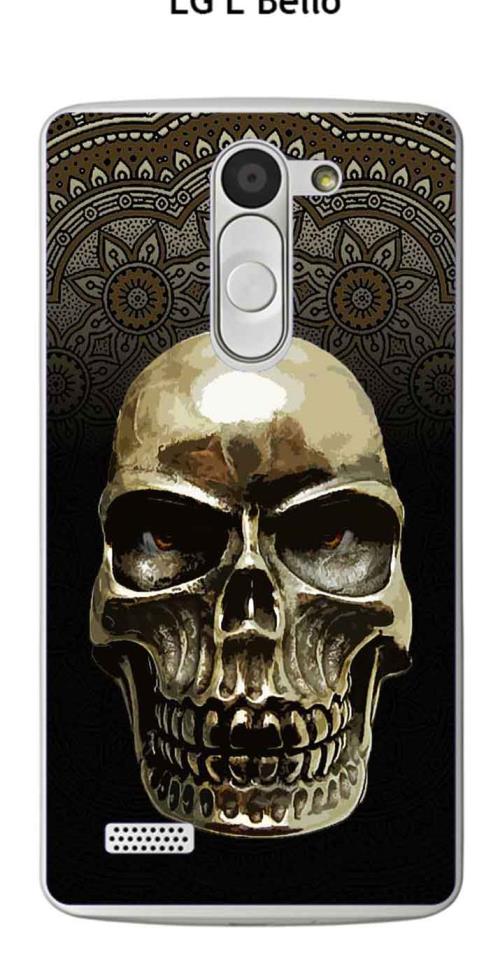 Coque LG L bello design Tete de mort fond Mandala Crème & Noir