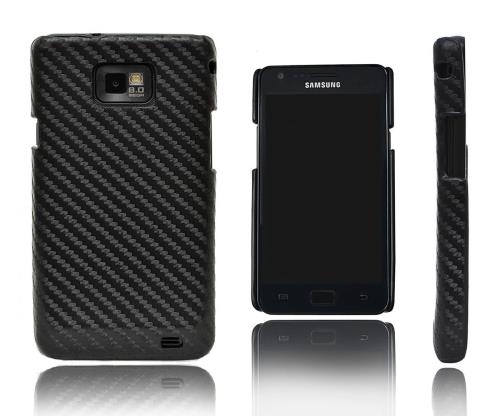 Xcessor Fibre de Carbone Dur Dos Étui Coque Pour Samsung Galaxy S2 i9100 et S2 Plus i9105. Noir