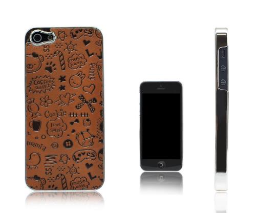 Xcessor Style de Vie Dur Dos Étui Pour Apple iPhone SE / 5 / 5S. Métal & Plastic Caoutchouté. Brun / Argent