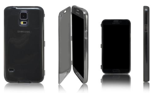 Xcessor Clapet Ouvert Étui Coque en Gel TPU Pour Samsung Galaxy S5 SM-G900. Gris / Transparent