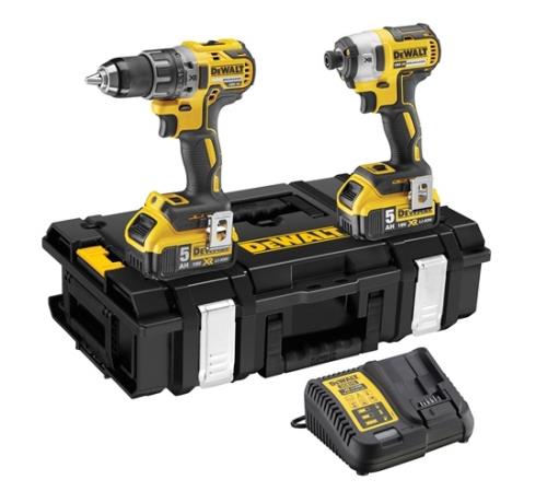 Dewalt - Kit De 2 Machines 18V 2X5Ah Li-Ion Perceuse à Percussion + Visseuse à Chocs - Dck266P2