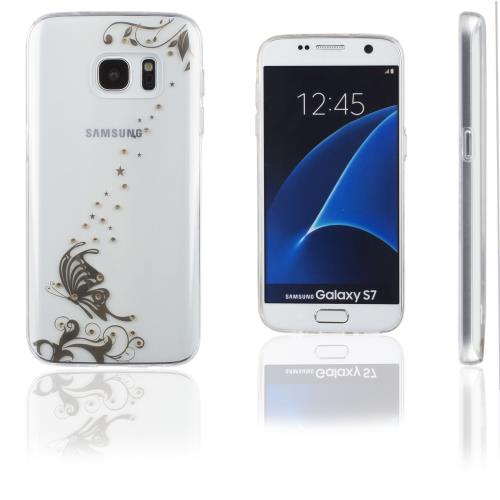 Xcessor D'or Papillon Glossy Étui Coque Pour Samsung Galaxy S7 SM-G930. Transparent / Couleur Dorée