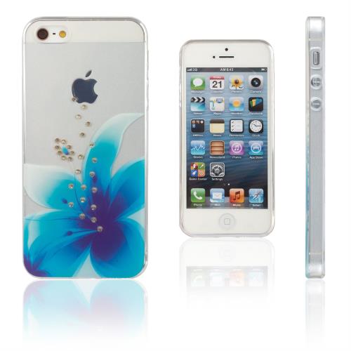 Xcessor Fleur Bleue Glossy Étui Coque Pour Apple iPhone SE / 5 / 5S. Transparent / Bleu