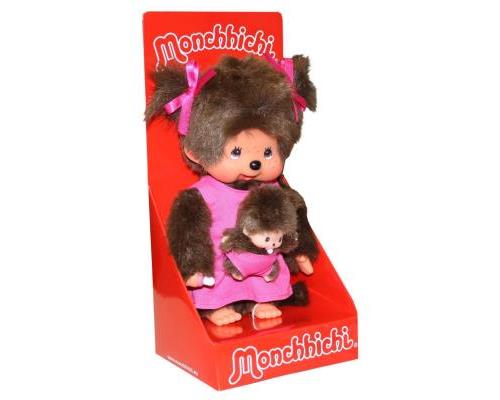 Non Communiqué Rose Monchhichi Kiki Maman Avec Enfant 20 Cm