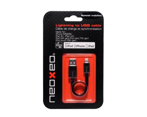 NEOXEO SYNC CHARGE LIGHTNING CABLE FLAT BLACK 0,2M