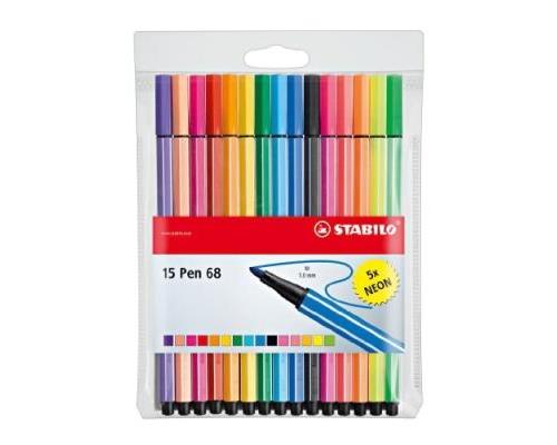 STABILO-PEN 68 POCHETTE 10 FEUTRES + 5 NEON COULEURS