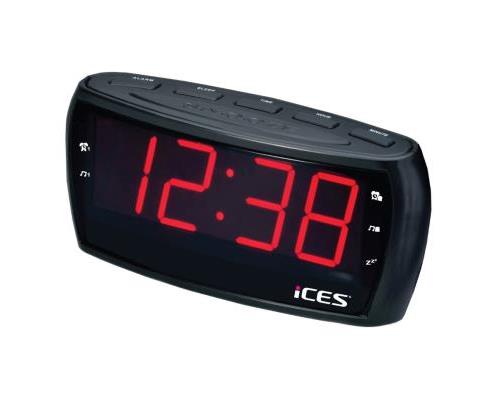 ICES Digital Desk Alarm Clock Radio LED | FM | Snooze function, 1.8" Large Screen, Sleep timer, Dual Alarm - Black
