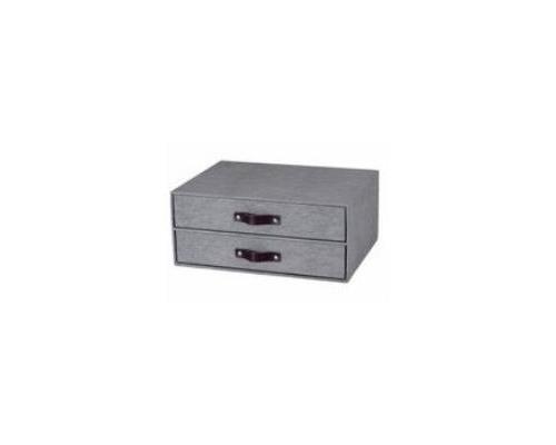 Coffret à 2 tiroirs Birger BigsoBox canvas toilée et poignée cuir brun - 9431/C64 - Carton - 14.5 cm - Gris - 33x25 cm
